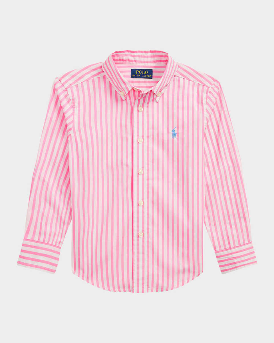 Boy's Striped Sport Shirt W/ Embroidered Pony, Size 2-7